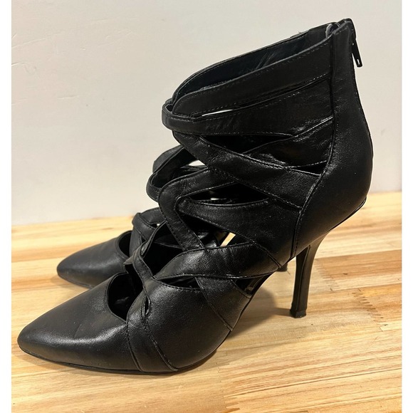 NINE WEST WOMEN'S BLACK LEATHER PUMP HEELS‎ SHOES SIZE 8M - Picture 1 of 7